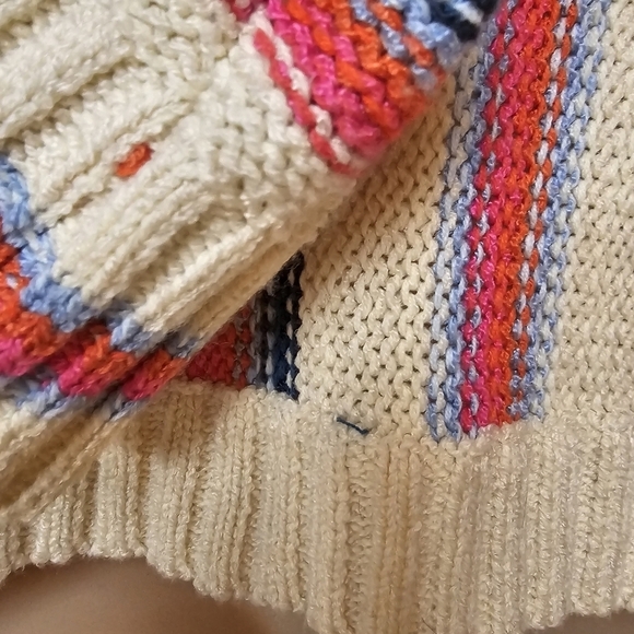 HEM & THREAD Women's Soft Oversized Cream Striped Pullover Knit Sweater - Picture 12 of 13